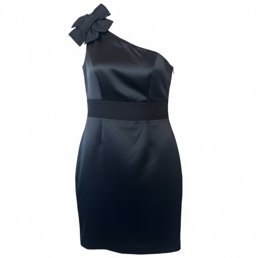 Nue by Shani One Shoulder Satin Trim Dress